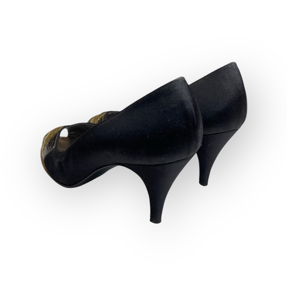 Vintage: Bruno Magli ✦ Kitten Heel Peep Toe Pumps ✦ Metallic Leather Patchwork ✦ - Picture 5 of 16